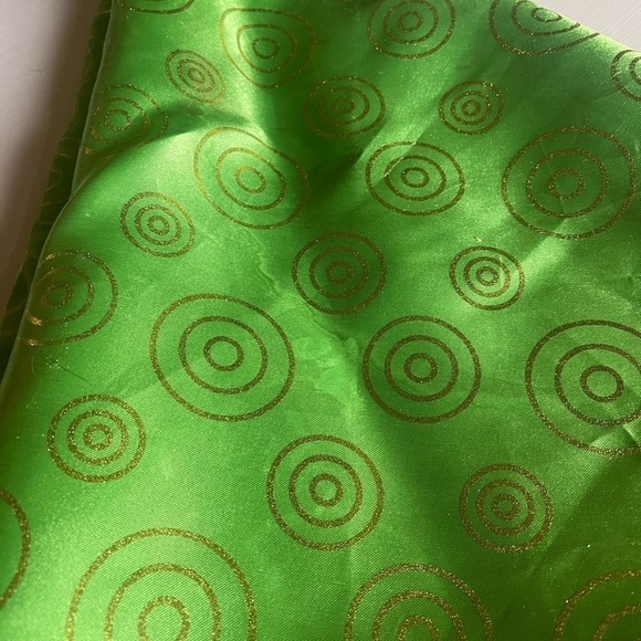 Christmas Tree Skirt Green Gold Circles Green Shiny 4 foot Diameter Retro - Picture 3 of 6
